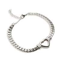 Ensemble de Bijoux Hiphop Cœur Creux Plaqué Or 18K, Bracelet Chaîne Cubaine et Collier Ras du Cou en Acier Inoxydable Chaîne Cubaine Cœur