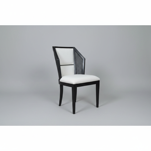 Stylish Modern Black Wooden Dining <b>Chair</b> with Cane <b>Back</b> and Comfortable Eco Friendly Upholstery for Hotels and Homes - Product Image 2