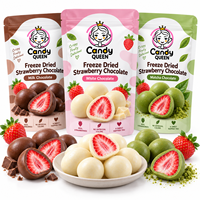 Fraises lyophilisées enrobées de chocolat en gros, bonbons aux fruits FD, chocolat composé, en vrac, Halal, OEM, emballage personnalisé, snacks classiques