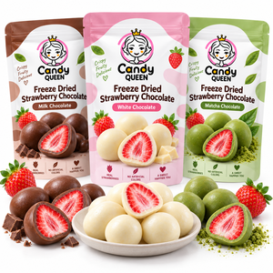 Groothandel <span class=keywords><strong>Chocolade</strong></span> Bedekte Gedroogde Aardbeien FD Fruit Snoep Compound <span class=keywords><strong>Chocolade</strong></span> Bulk Halal OEM Aangepaste Verpakking Klassieke Snacks - Product Image 1