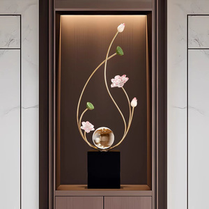 Nouvel Ornement de Table en Métal Style Chinois Lotus avec Boule de Cristal pour Entrée et Décoration de Salon - Product Image 1