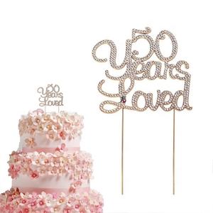 ท็อปเปอร์เค้กวันเกิดครบรอบ 50 ปี สีทอง ไอเดียตกแต่งงานฉลองครบรอบ 50 ปี คริสตัลเพชรระยิบระยับคุณภาพพรีเมียม โลหะผสมคุณภาพสูง - Product Image 3