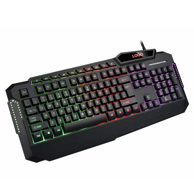 Ergonomic USB Wired Gaming Keyboard Anti-Ghosting PC Keyboard with LED Backlight & Multimedia Keys