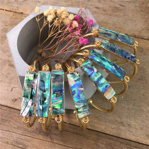 LS-A2861 İnanılmaz moda doğal <span class=keywords><strong>abalone</strong></span> kabuk bileklik, yüksek kaliteli altın kaplama tel sarma bileklik manşet bilezik takı - Product Image 3