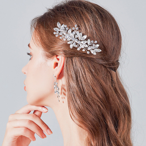Tocado nupcial artesanal de lujo para mujer, con peineta de diamantes de imitación multicolor y juego de pendientes, joyería para el cabello - Product Image 2