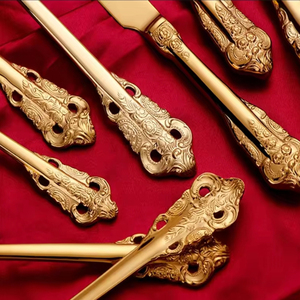 Wholesale Reusable Custom Luxury Wedding Spoon Fork Stainless Steel Golden Cutlery Flatware <b>Sets</b> - Product Image 3