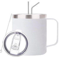 Thermos de café en acier inoxydable 12OZ (350ML) sans BPA, isolation 6-12 heures, poignée thermique, couvercle hermétique, 2 pailles, 2 accessoires de nettoyage
