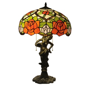 LongHuiJing 16" Mediterranean Tiffany Style Mermaid Base Table Lamp with Handcrafted Stained Glass Rose Dome Shade AC - Product Image 2
