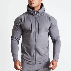 OEM Custom Logo High Quality Cotton Polyester 320gsm Heavyweight Sports Fleece Pullover Blank Plain Full Zip Up Men's Gym Hoodie