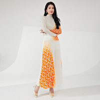 Ensemble plissé oriental pour femme, 20 ans d'expérience usine, OEM/ODM, comprenant une blouse à découpe et une jupe longue, coupe ajustée, tenue sociale élégante