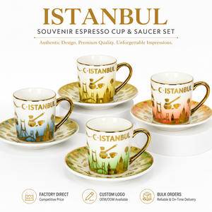 Taza de Cerámica con Plato de Recuerdo de la Ciudad de Estambul, <span class=keywords><strong>Turquía</strong></span>, Juego de Taza y Platillo de Porcelana de Lujo para Café y Té de la Tarde, Venta al Por Mayor OEM ODM - Product Image 1