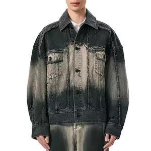 Veste en jean pour homme, denim brut noir personnalisé, vintage, délavé, haute qualité, 100% coton, nouvelle mode - Product Image 1