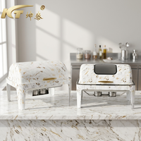 KUNTAI Réchaud de buffet rectangulaire de luxe en acier inoxydable martelé blanc, alimenté à l'alcool, 9L, hydraulique, A++ Énergie
