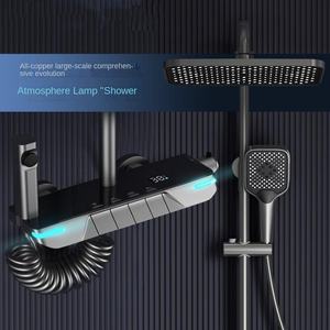 Système de douche thermostatique gris anthracite de luxe avec affichage numérique LED IronMan et robinet pluie pour salle de bain moderne à montage mural - Product Image 2