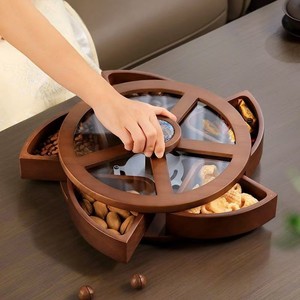 Rotating Wooden Snack <b>Tray</b> 4 7 Compartments Polygon Shape Standing Type For Home Living Room <b>Storage</b> <b>Trays</b> - Product Image 2