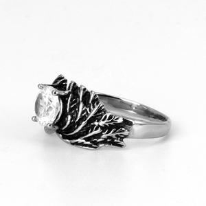 Anillo Punk Gótico de Acero Inoxidable 316 con Espinas y Circones para Hombre, Metal Plateado Pulido con Textura Desgastada, Estilo Oscuro y Romántico para Uso Diario - Product Image 2