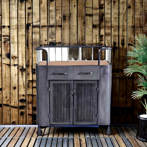 Meuble industriel avec roulettes, armoire de rangement avec structure en fer et étagères en bois pour salon, armoire de cuisine - Product Image 1