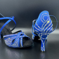 Chaussures de danse latine professionnelles LUOQIAO pour femmes, en satin bleu roi avec strass, brillantes, pour la performance, la compétition et la pratique de la bachata