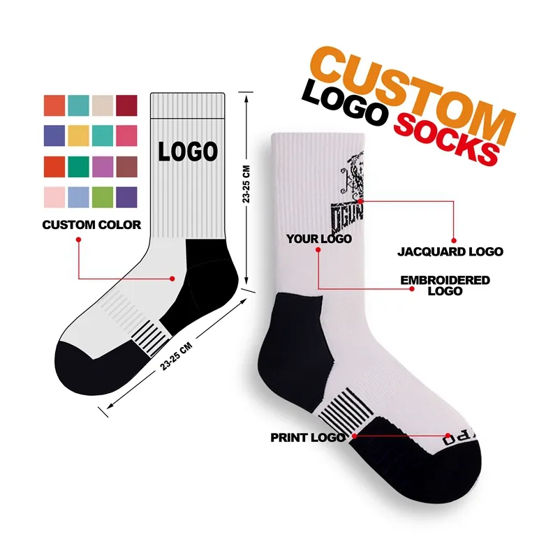 OEM bamboo cotton design your own custom logo white black crew socks sports socks men basketball socks elites