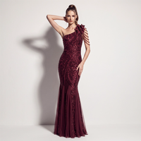 35696-S #   2026 Einschultriges Pailletten-Tüll-Abendkleid mit Perlen und 3D-Blumen, Ballkleid für Mollige, Übergröße, Übergrößen