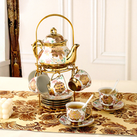 Service à café et à thé en porcelaine de luxe avec bordure dorée européenne, 20 pièces, ensemble de tasses, soucoupes et théière en céramique, vente en gros pour le thé de l'après-midi, restaurant