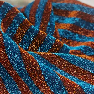 TS-E4002蓝色橙色条纹GIGIMI/ZIZIMI，金属Lurex针织面料连衣裙