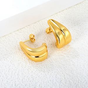 <b>Fashion</b> Design 18k Gold Plated Double Wave CC <b>Hoop</b> <b>Earrings</b> Jewelry Chunky Stainless Steel Hypoallergenic <b>Earring</b> for Women - Product Image 4