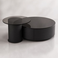 Table basse moderne haut de gamme avec plateau en verre miroir et cadre en bois, design durable, meubles de salon écologiques