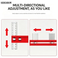 Règle de positionnement réglable en alliage d'aluminium pour l'installation de penderies et le travail du bois, avec butée de positionnement auxiliaire pour la fixation de supports