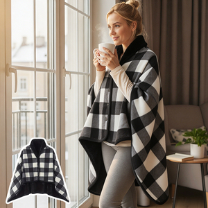 Manta portátil con diseño de cuadros Buffalo y borde negro, ideal para oficina, viajes y actividades al aire libre en otoño. Envío rápido desde la UE. - Product Image 1