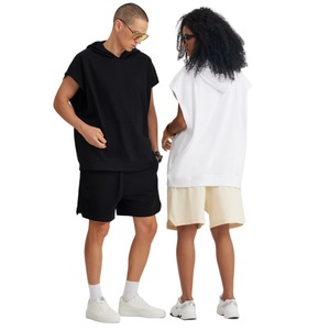 Vente en gros Sweat à capuche sans manches pour hommes, surdimensionné, vêtements de loisirs de couleur unie - Product Image 5