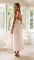 Nouvelle robe longue élégante française pour femmes, blanche, à bretelles, dos nu, ourlet large, sans manches, robe longue à bretelles pour femmes