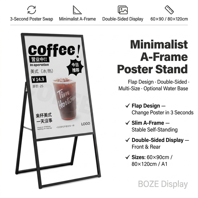 Single Side Snap Frame A-Frame Garment Stand Aluminum Sidewalk Pavement Sign for Cafe Restaurant Optional Water Base