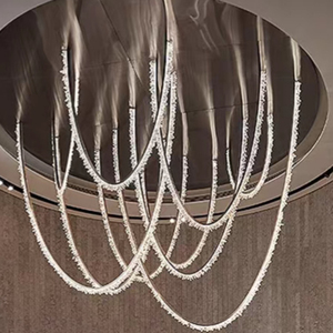 Lampadario a sospensione grande in cristallo naturale con strisce in ottone, decorazione di lusso <span class=keywords><strong>per</strong></span> soggiorno duplex, villa, sala cava - Product Image 1