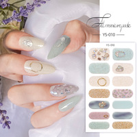 Stiker Dekorasi Kuku Semi Cured Korea Berkualitas Tinggi, Bahan Plastik, Full Cover, Motif Bunga Jelly, Glitter Emas