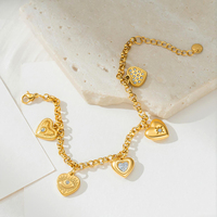 Bracelet en acier inoxydable avec breloques multiples en forme de cœur, plaqué or 18 carats PVD, réglable, inaltérable, style vintage, avec œil de diable et étoile pavée