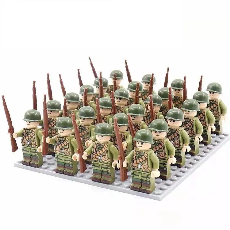 24 पीसी/लॉट WW2 बिल्डिंग ब्लॉक सेट जर्मन सैनिक यूएसए ब्रिटिश रूसी सेनाएं ईंटें बच्चों के खिलौने लेगो