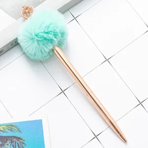 Cute Fluffy Pom Pom Crown Charm Twist Metal <b>Ballpoint</b> <b>Pen</b>, Macaron Pastel Color Rotating Signature <b>Pen</b> Custom Logo - Product Image 5
