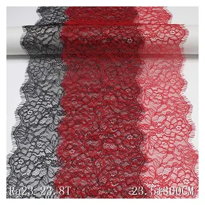 Fancy 23cm Eyelash Chantilly Lace Fabric Black Red Nylon Non-stretch Mesh Lace