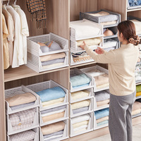 Organisateur de rangement pliable et réglable pour tiroir, étagère de placard empilable, bac de rangement coulissant en plastique pour vêtements