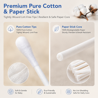 Bâtonnets de coton écologiques pour bébé, 200 pièces, bâtonnets en papier biodégradable, 100% coton pur, embouts doux, nettoyage du nez et des oreilles des nouveau-nés, 7,5 cm