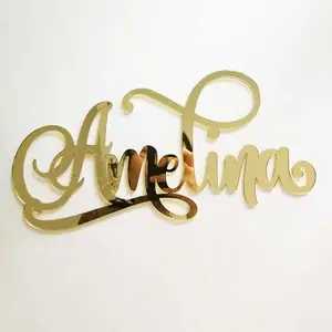 Personalized Acrylic Cut Name Sign Wedding Birthday Party Decoration Mirror Gold Custom Name Wall Hanging Party Gifts Supplies