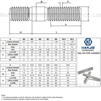 Perno de Doble Extremo de Acero Inoxidable 304 DIN938, Resistente a la Corrosión, M6-M20, para Ingeniería Mecánica