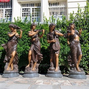 Youfine Bộ sưu tập nghệ thuật ngoài trời công viên trang trí bằng đồng cổ điển bốn Nữ Thần âm nhạc nhóm điêu khắc Bộ bốn bức tượng bằng đồng - Product Image 1
