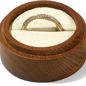 Boîte à bijoux en bois, boîte de rangement ronde en bois massif avec doublure en velours pour emballage cadeau - Product Image 2