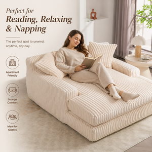 Oversized Chaise Lounge Chair Comfy Plush Cloud Couch Modern <b>Sleeper</b> Chair Corduroy Loveseat Vacuum Compression Set - Product Image 1