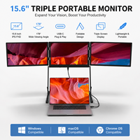 Monitor Portátil Triple de 15.6 Pulgadas, 1080P FHD IPS, Relación de Contraste de 1000:1, para Computadora Portátil y de Escritorio, Windows/Mac