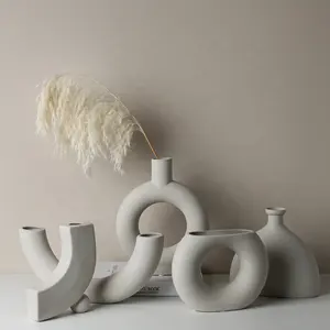 Vaso de cerâmica nórdico branco moderno, vasos para decoração em cerâmica