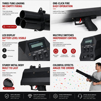 Canon à confettis électronique portable à 3 tubes, écologique, durable et sûr pour les fêtes d'anniversaire, de Noël et de mariage