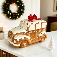 Pot à biscuits en céramique en forme de voiture de Noël avec couvercle à nœud rouge – Contenant de rangement festif pour biscuits, bonbons et décoration de cuisine
